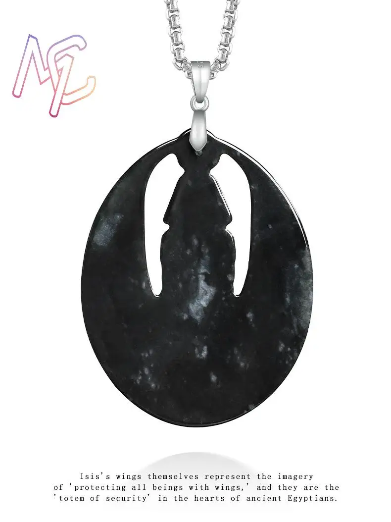 Myanmar Jadeite Isis Pendant Necklace Natural Jewelry Charm 925 Silver Amulet Real Jade Vintage Talismans Gifts for Women - view 3