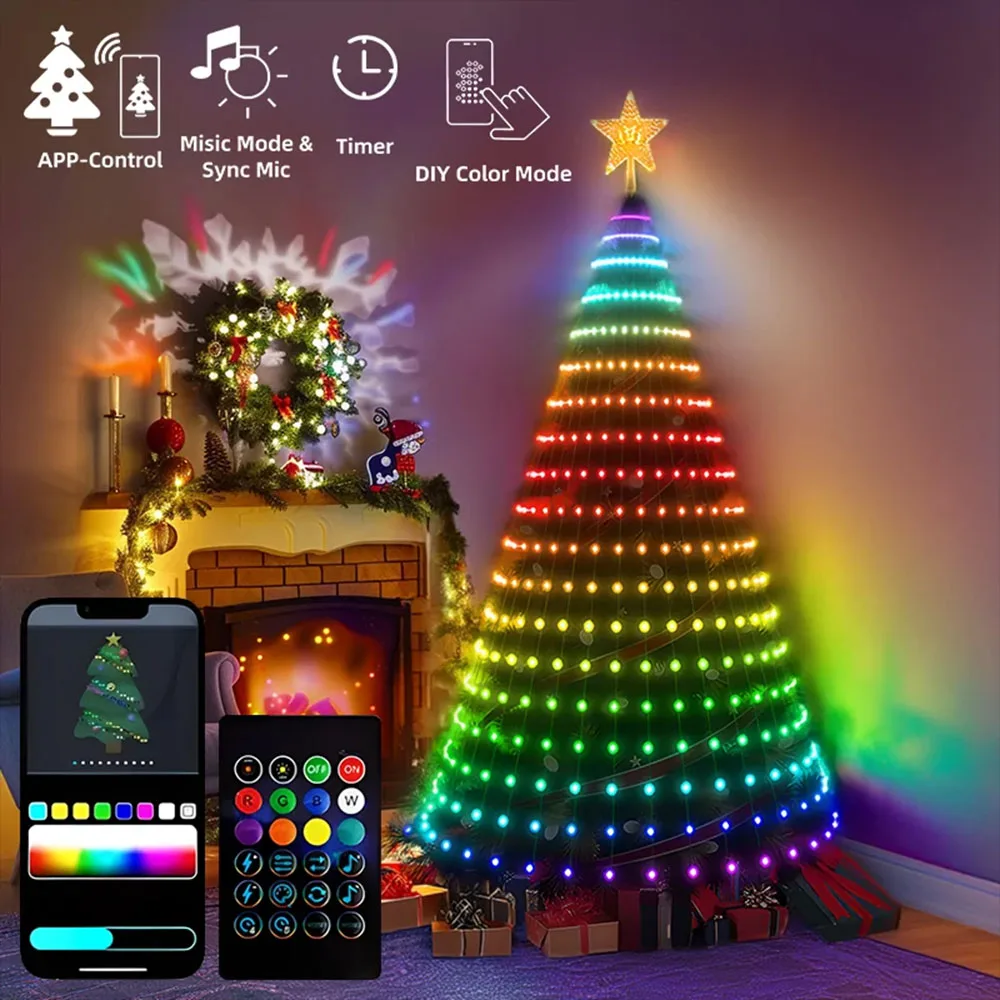 2.1M LED Kerstboom Decoratief Licht Intelligente IDeal LED APP Toepassing Controle DIY Lmage Light String voor snelle verzending