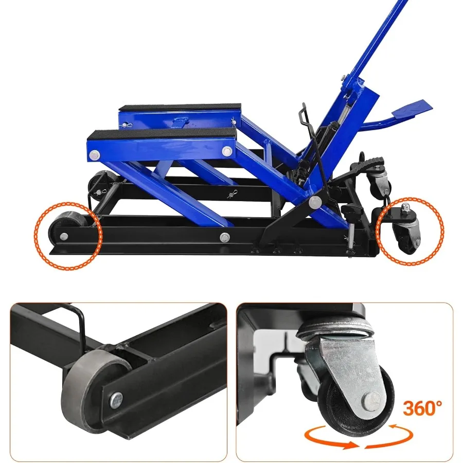 رافعة رفع هيدروليكية للدراجات النارية بسعة 1500 رطل للاستخدام المرآب والورش طاولة رفع مقصية ATV محمولة مع 4 عجلات لـ