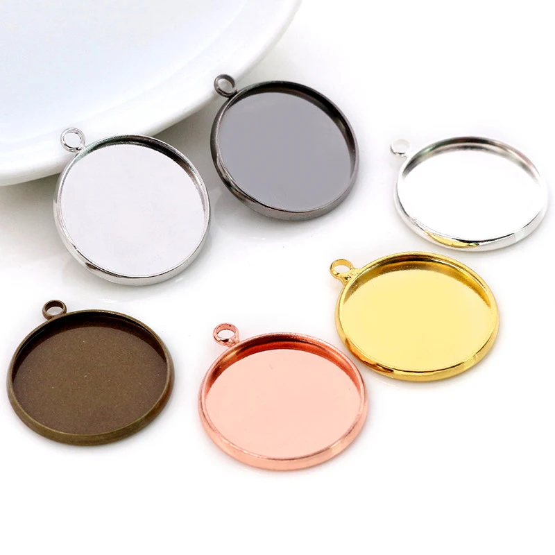 20pcs 20mm 내부 크기 6 색 도금 클래식 스타일 철 금속 카보 숑 자료 부적 펜던트