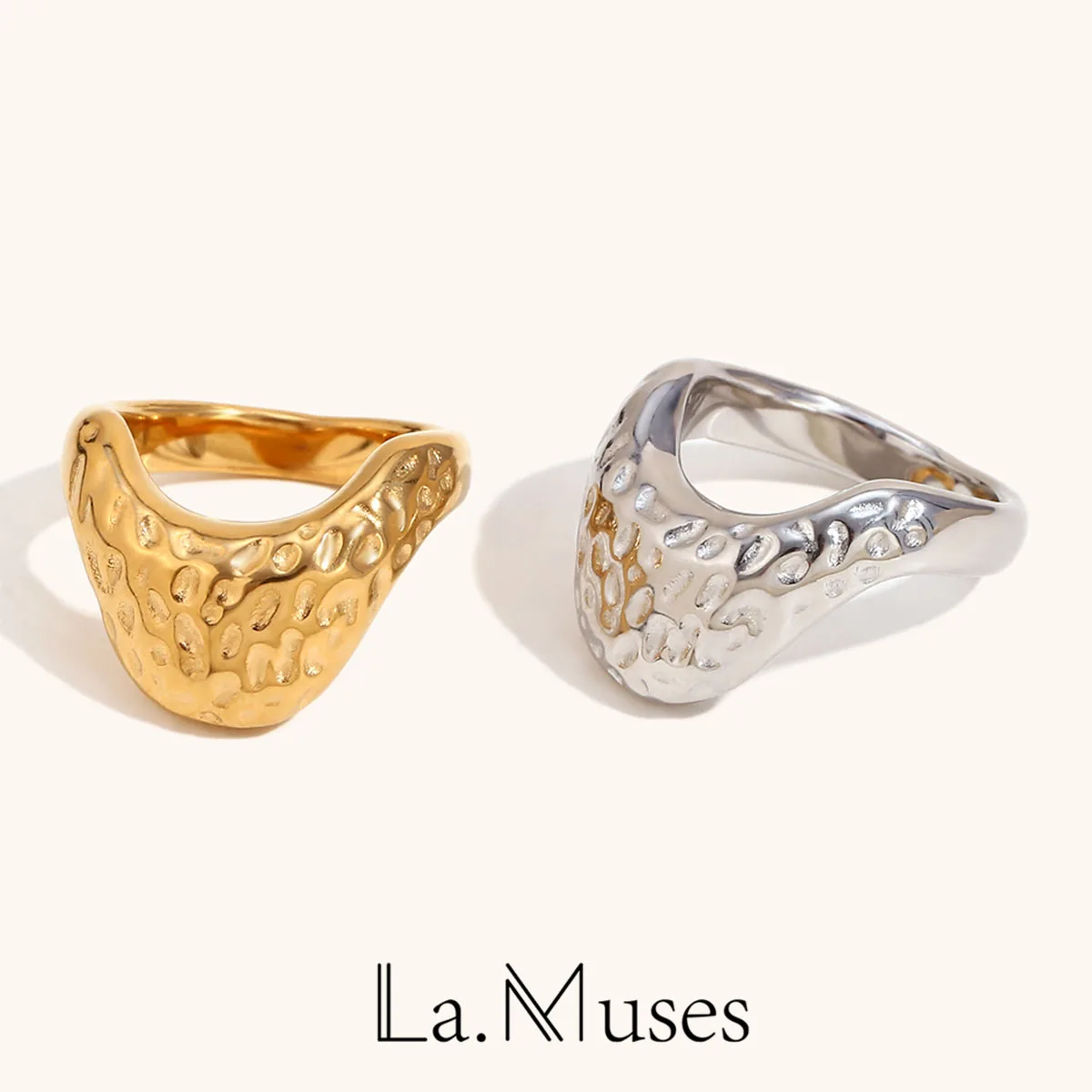 La Muses Texture Ring Face Strawberry Shape Stainless Steel Women's Ring Fashion Waterproof Women Jewelry Gift ﻿