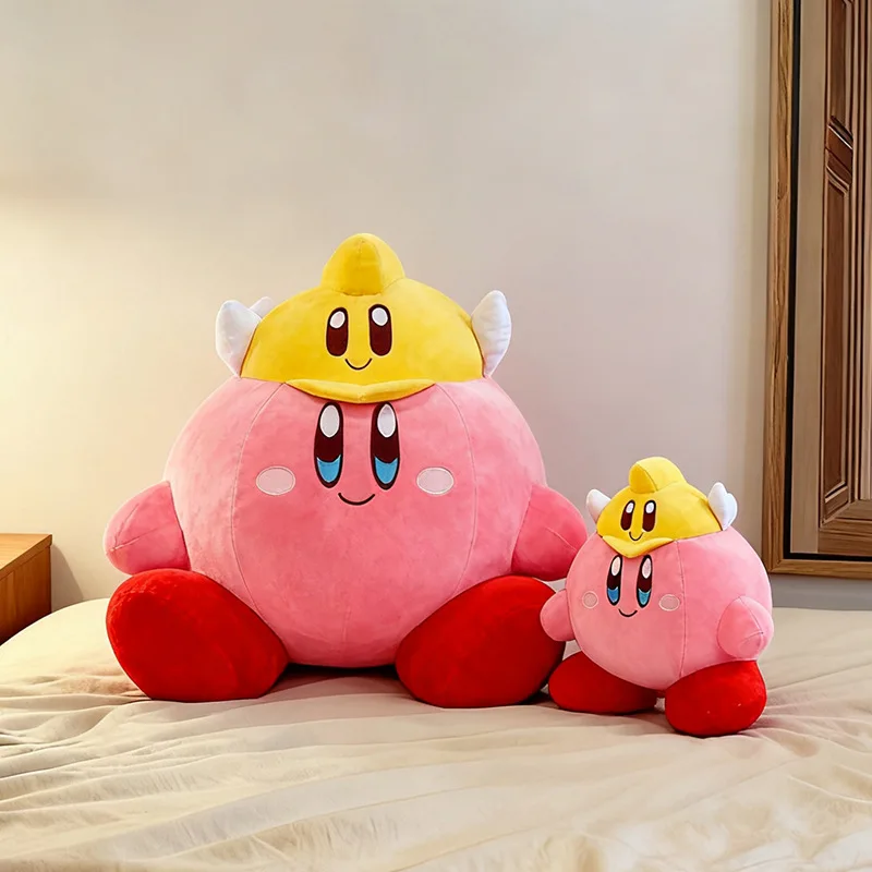 Cute Kirby Plush Doll, Soft Round Pink Stuffed Game Toy with Yellow Angel Hat, Multiple Sizes Pillow, Birthday Gift for Kids