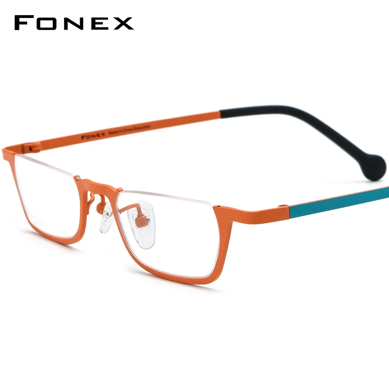 

FONEX Pure Titanium Eyeglasses Frame Men 2024 New Semi Rimless Women Square Glasses Half Frame Eyewear F85851