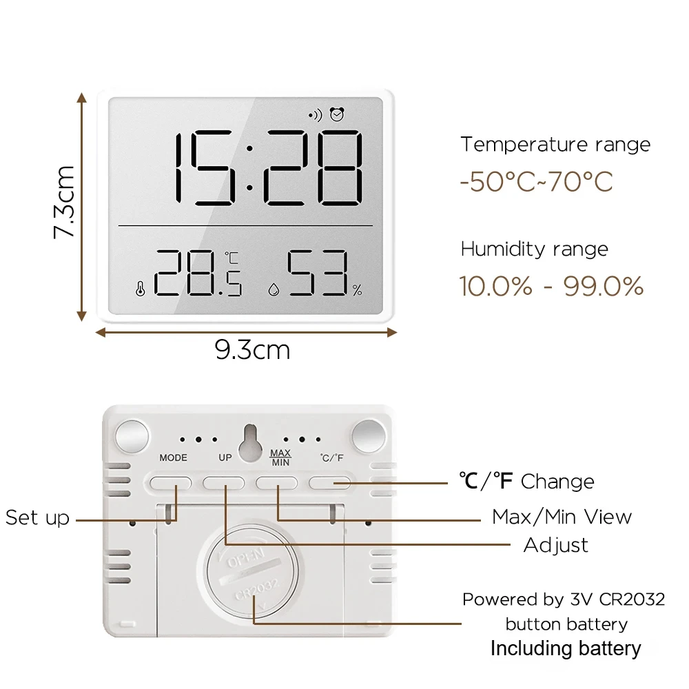 Cyfrowy zegar ścienny LCD Duży wyświetlacz Wielofunkcyjny termometr magnetyczny Monitor wilgotności LED do domu i dekoracji