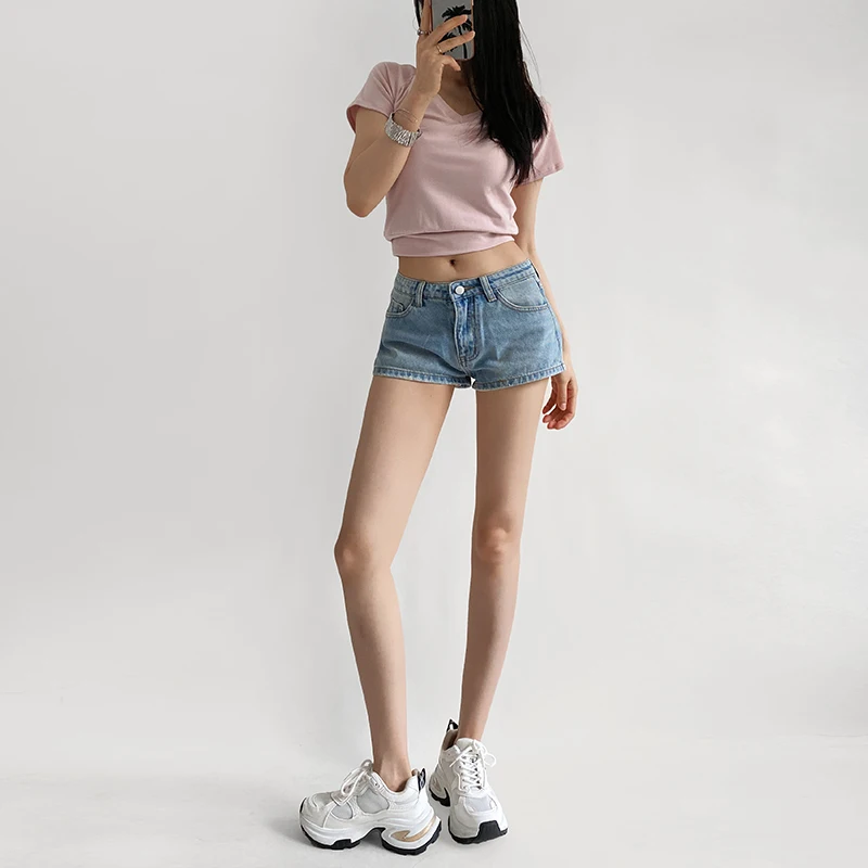 Casual Mid-Low Waist  Denim orts Women's Sle Summer New Faion Versatile Leisure Wide Leg Pants High Waist Zipper