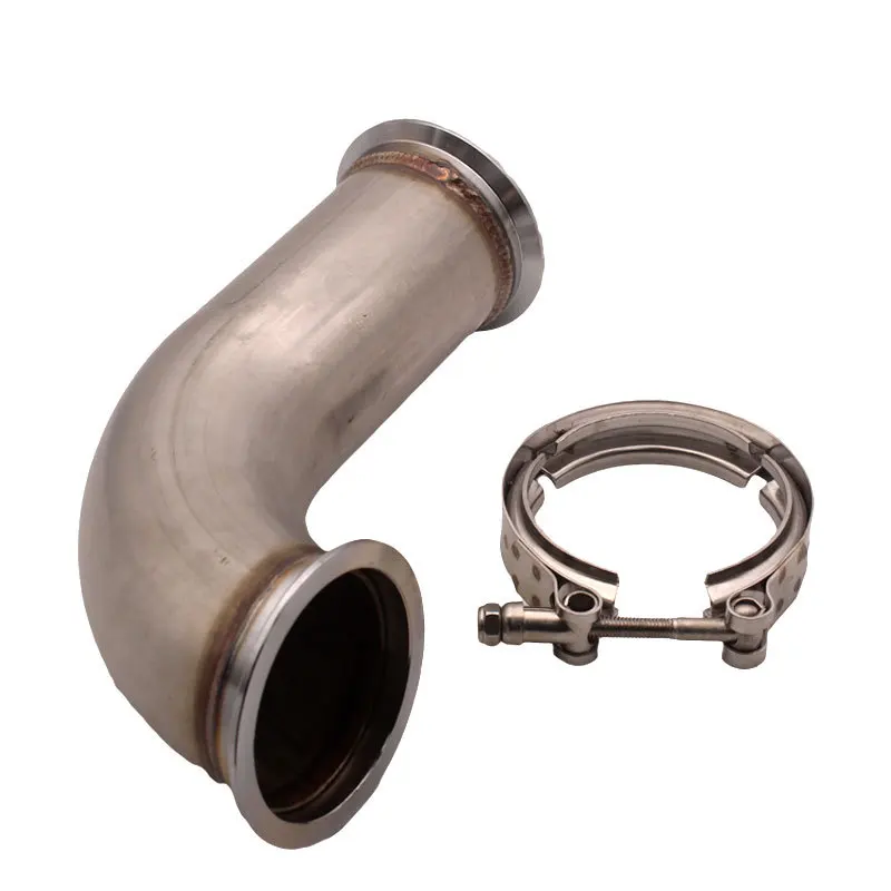 

New 3 inch V-band 90 Degree Elbow Adapter Universal Stainless Steel Exhaust Downpipe Flange w/Clamp Pipe 6" leg Silver Car Parts