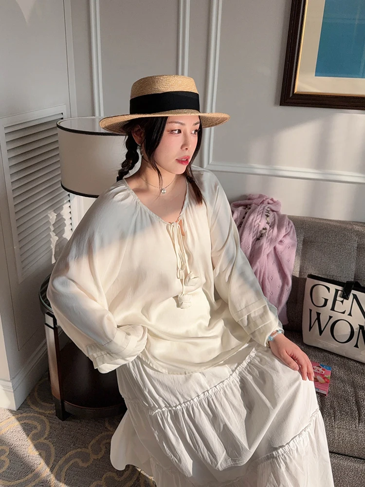 

Женская свободная комфортная блузка VOGANA большого размера из лиоцелла с бахромой в стиле Roman Holiday Pure Desire для весеннего сезона