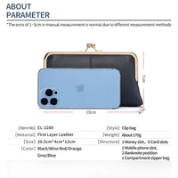 Genuine Leather Long Clutch Wallet Clip Bags Vintage Coin Purse Card Holder Key Lipstick Handbag Phone Pouch Case For Women - Image 6