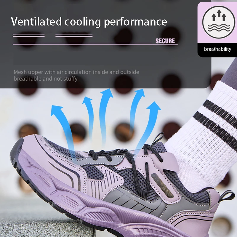 

EOCENE Women's Steel-Toe Work Shoes - Lightweight Anti-Impact/Puncture, Breathable Safety Shoes for Construction & Casual Wear