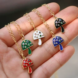 10PCS, Colorful Zircon Mushroom Charms Pendant Necklace For Women Enamel Necklace Jewelry Girl Gift