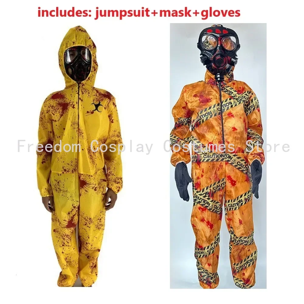 

NEW Walking Dead Zombie Horror Costume Kid Halloween Radiation Protective Adult Scary Outfit Yellow Jumpsuit For Men Women