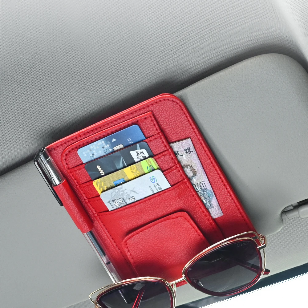 JFBONIN Auto-Sonnenblenden-Organizer mit Mehrfach-Taschen, Visitenkarten-Aufbewahrung, Sonnenbrillenhalter, Sonnenblenden-Zubehör für den Autoinnenraum – Detail 1