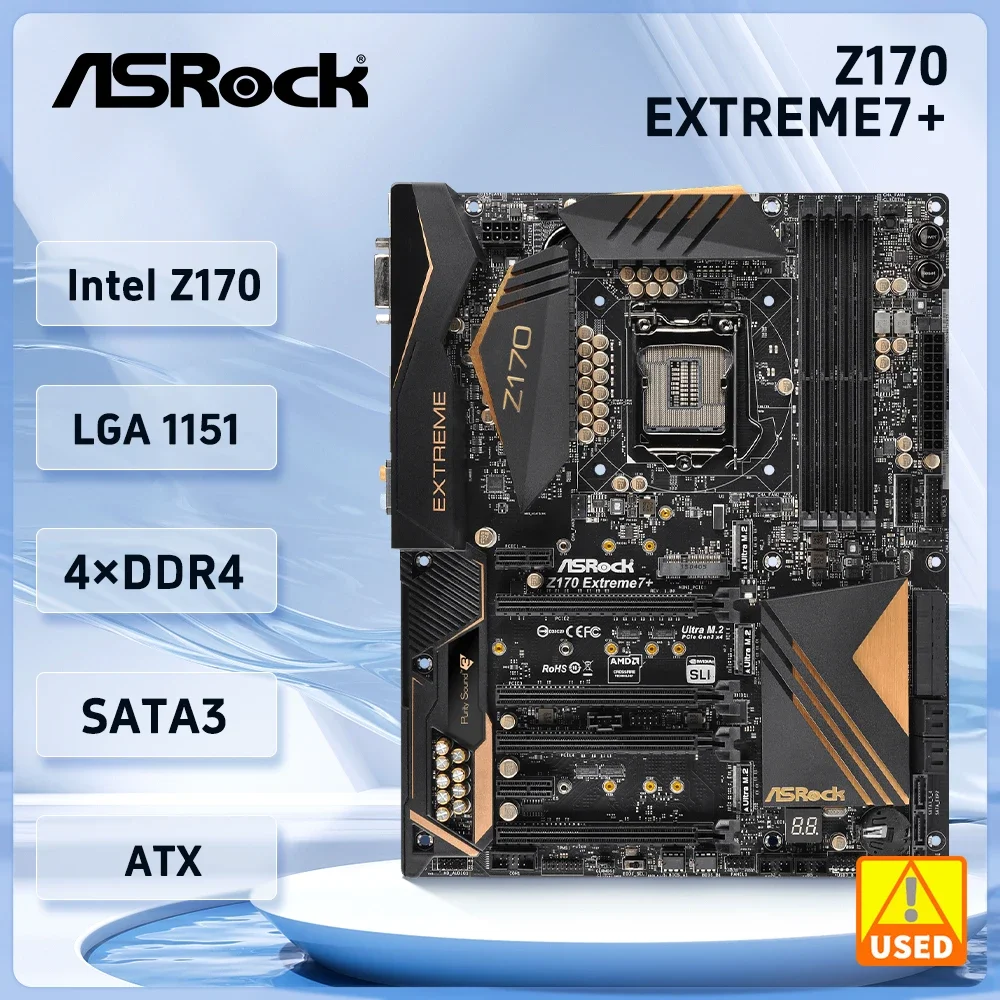 

Материнская плата ASRock Z170 Extreme7+ Intel Z170 LGA 115 DDR4 64 ГБ с поддержкой процессора Core i5-6500 i7-7700K PCI-E 3,0 USB3.1M.2 HDMI ATX