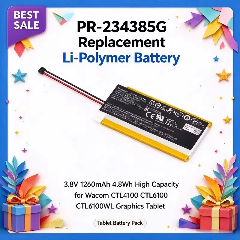 PR-234385G 3.8V 1260mAh 4.8Wh High Capacity Replacement Li-Polymer Battery for Wacom CTL4100 CTL6100 CTL6100WL Graphics Tablet