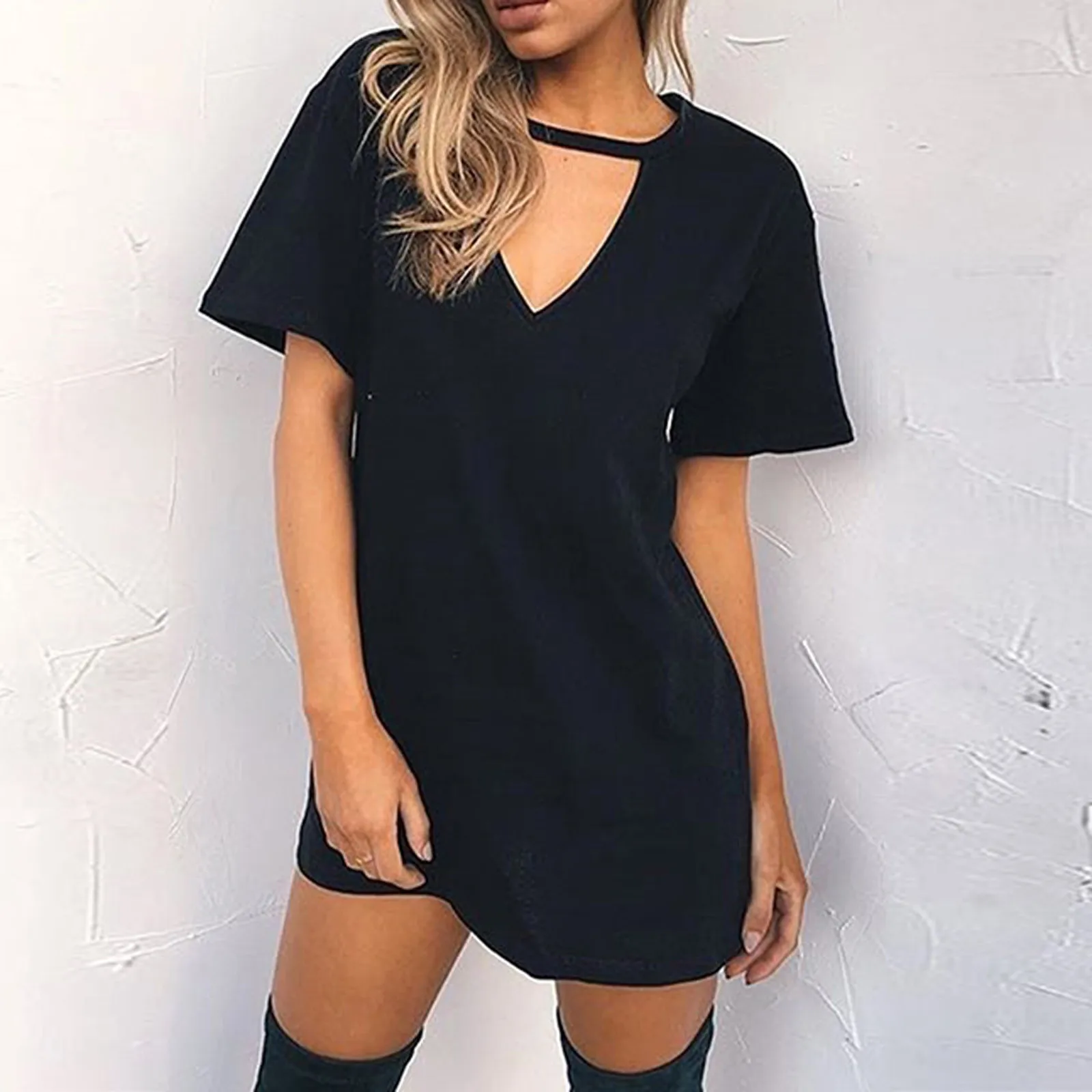 セクシーなエレガントなドレスラップディープ V ネックカットアウトルーズドレス女性ソリッドカラー半袖ミニドレスクラブパーティー Vestidos