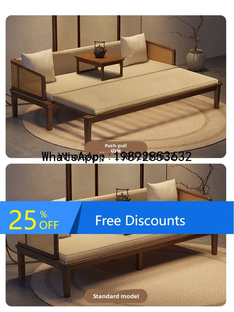 

LYY Nordic Solid Wood Luohan Bed New Chinese Style Push-Pull Combination Small Apartment White Ash Folding Sofa Bed Furniture