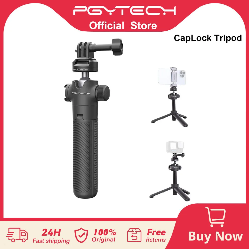 PGYTECH CapLock 액션 카메라 익스텐션 폴 삼각대 셀카봉, 액션 4, 3, 고프로 히어로 12, 11 용 표준 1/4 퀵릴리즈