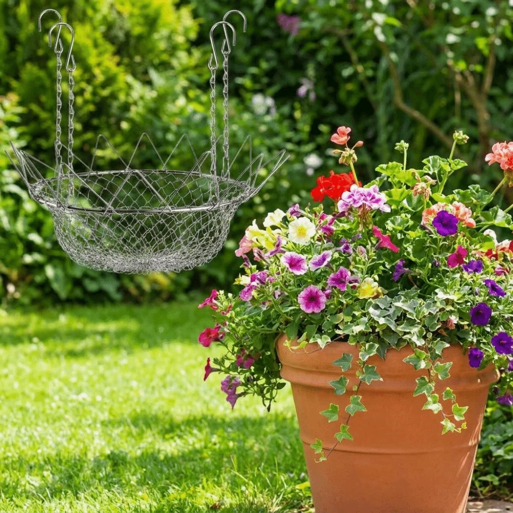 Stainless Steel Adjustable Planter Fillers Rustproof with Chains Planter Insert Pad Heavy Duty Planter Inserts Balcony