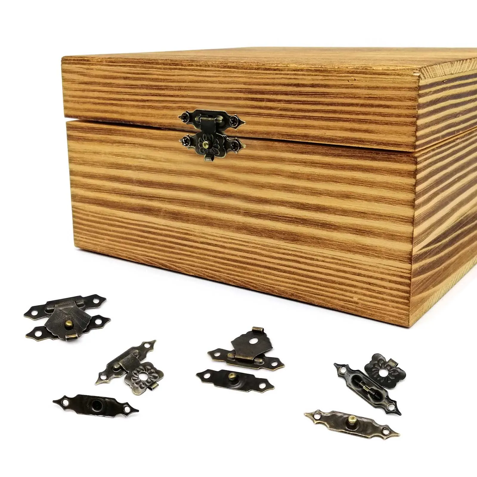 HZYUEGOU 12 Stück Antik-Messing Dekorative Mini-Schmuckschatulle Geschenkbox Holzkiste Haspe Verschluss Knebelverschluss mit Schraube 19x30mm – Detail 3