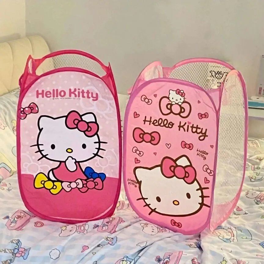 Hello Kitty Kuromi Folding Dirty Clothes Basket Sanrio Cartoon Laundry Basket Cute Stitch High Capacity Household Clothes Basket