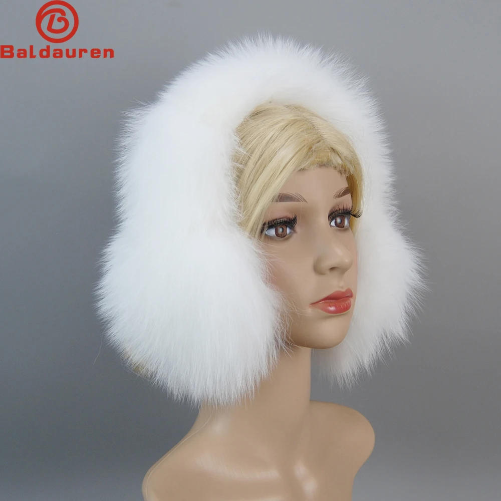 Women Fashion Russian Winter Real Fox Fur Earmuffs Full Pelt 100% Natural Fox Fur Ear Muffs Thermal Girl Fur Ear-cap Package