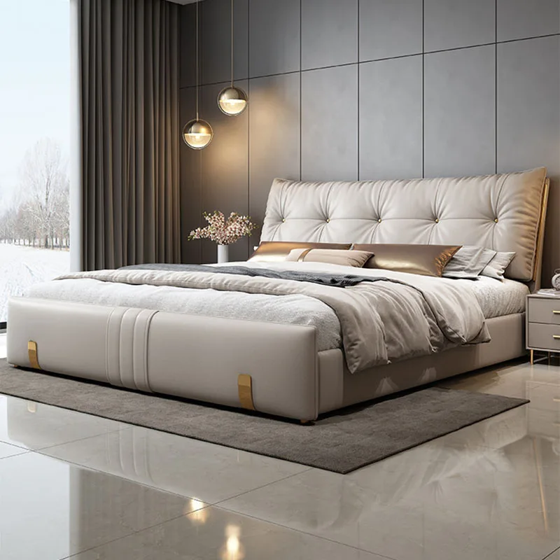 

Leather Luxury Bed European Simple Creative Sleeping Double Wooden Modern Bed Sofa Space Saving Muebles Lounge Suite Furniture