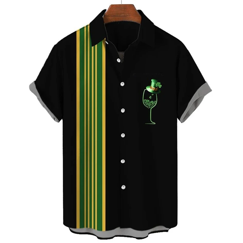 St. Patrick's Day Graphic Short Sleeve Shirts For Men Clothes Fashion Hawaiian Lucky Shamrock Female Blouses  Ireland Kids Tops