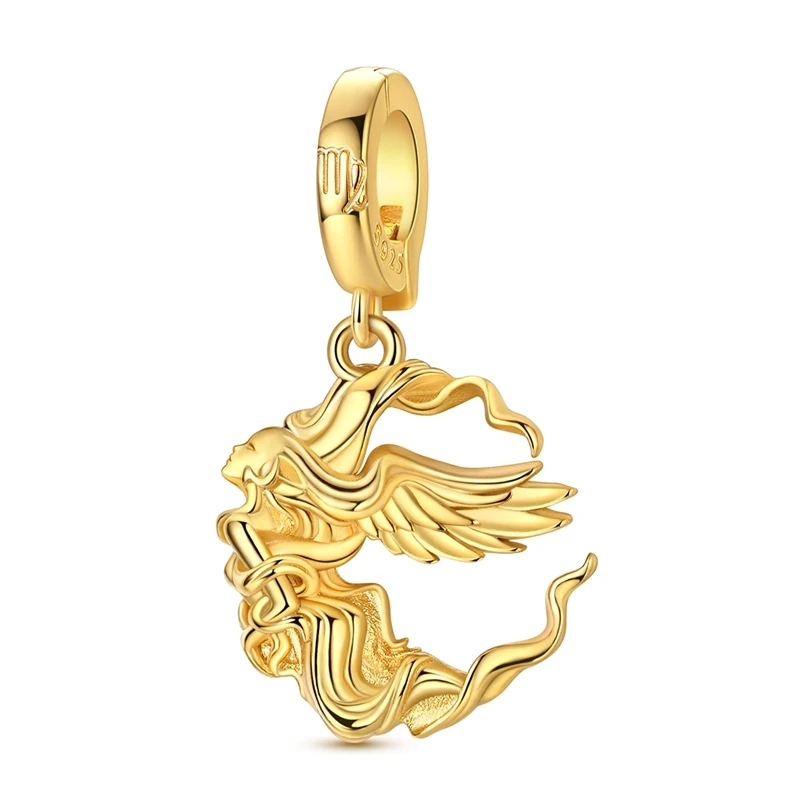 

925 Sterling Silver Charms Bead CZ Zircon Golden Virgo Dangle Fit Original Bracelet DIY Women Jewelry Gift