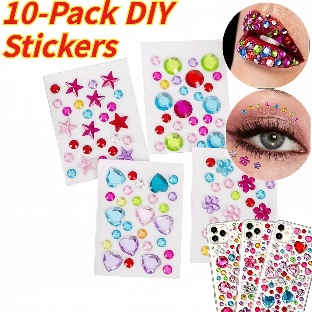 10 Style Wholesale Colorful Diamond Mini Sticker Accessories DIY Acrylic Three-Dimensional Decoration Children's and Students'