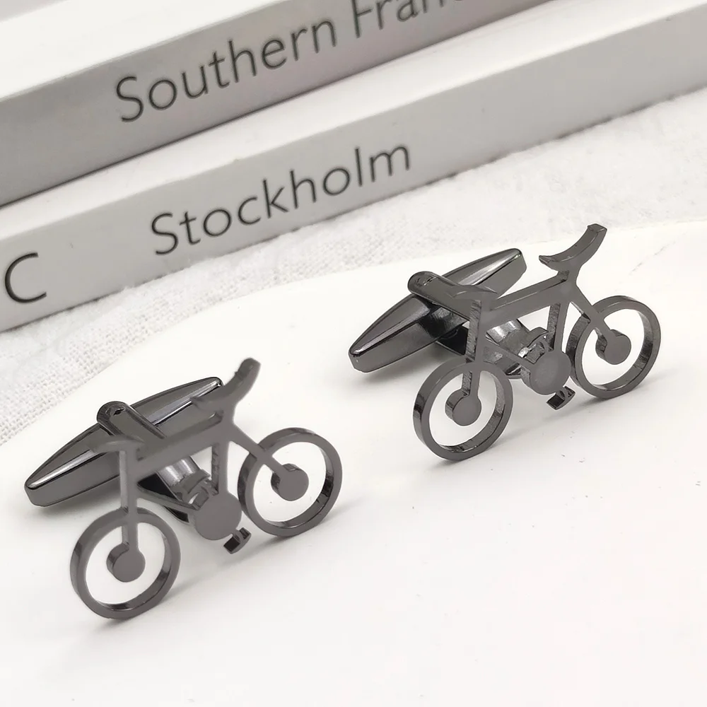 Mens Bicycle Cufflinks Stainless Steel Sport Bike Cuffs Button for Male Husband Gifts Luxury Design Clothes Wedding Jewelry