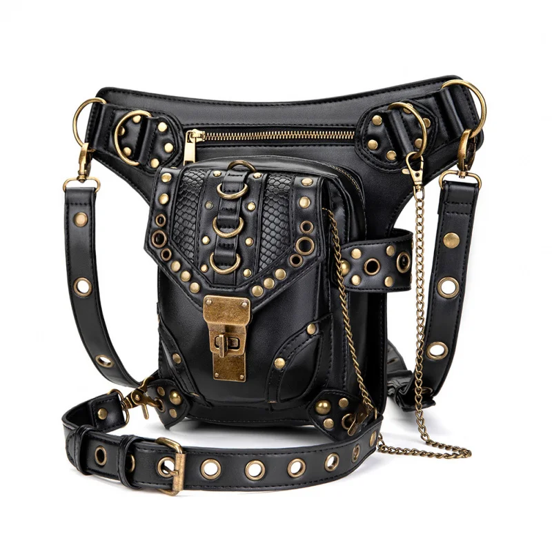 Steampunk Retro Biker's Chain Bag  Women's One-Shoulder Crossbody Women's waist bag