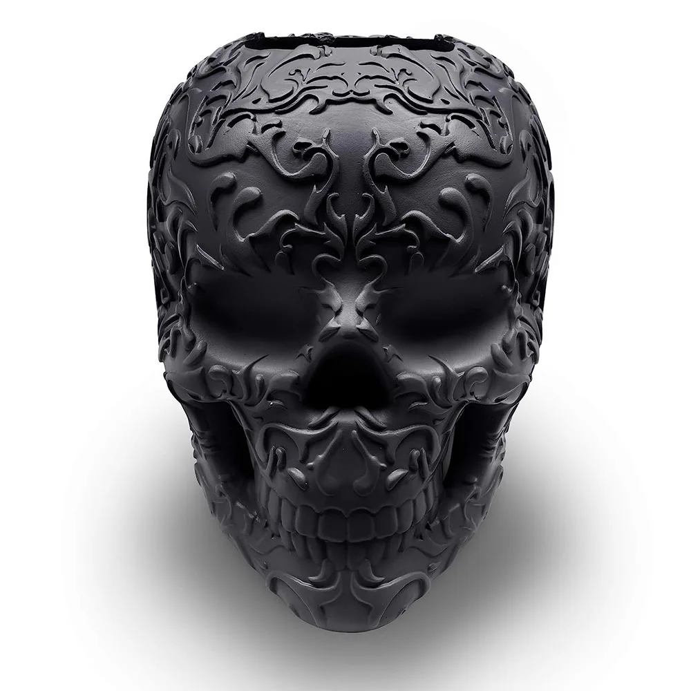 Skull Makeup Brush Holder Black Resin Home decoration Funny Toys Gifts