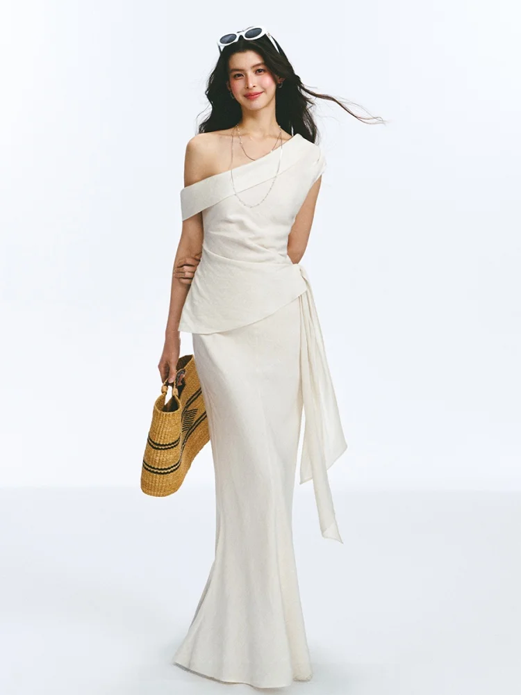 

Комплект Attia Glowy Summer Godd Sle: топ с завышенной талией и юбка-рыбка, женский модный асимметричный комплект с открытым плечом