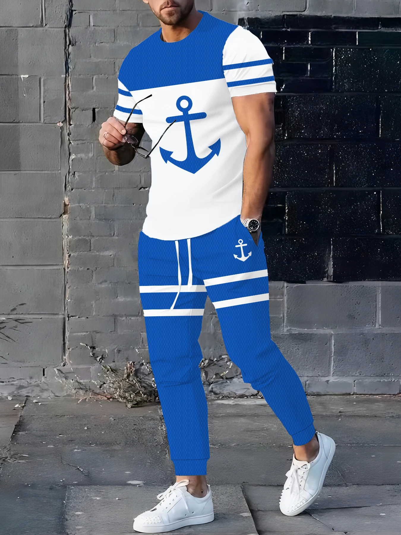 

New Pirate Hook Printed Loose And Casual Men's Set, A Popular Loose And Casual Men's Long Pants Set For Urban Streets