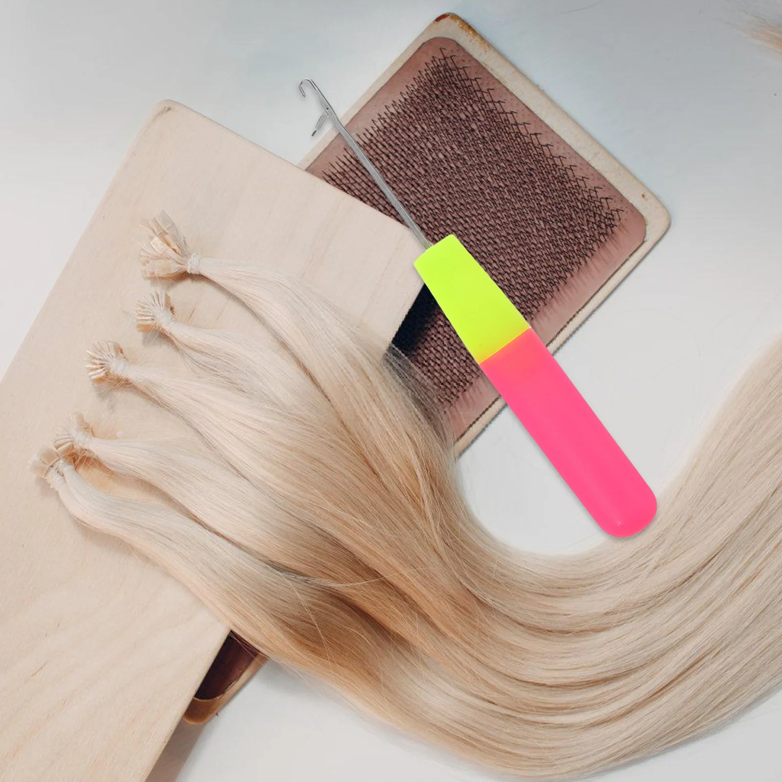 

5Pcs Pink Green Hair Extensions Latch Hook Crochet Needle Set Durable Portable for Braiding Salon Use Tinsel Festival