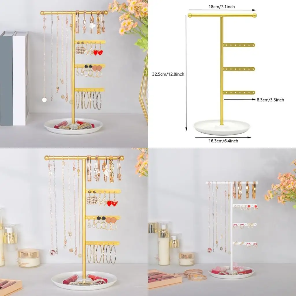 

J78F Multi Purpose Metal Necklace Holder with Sturdy Base Display Stand for Earrings