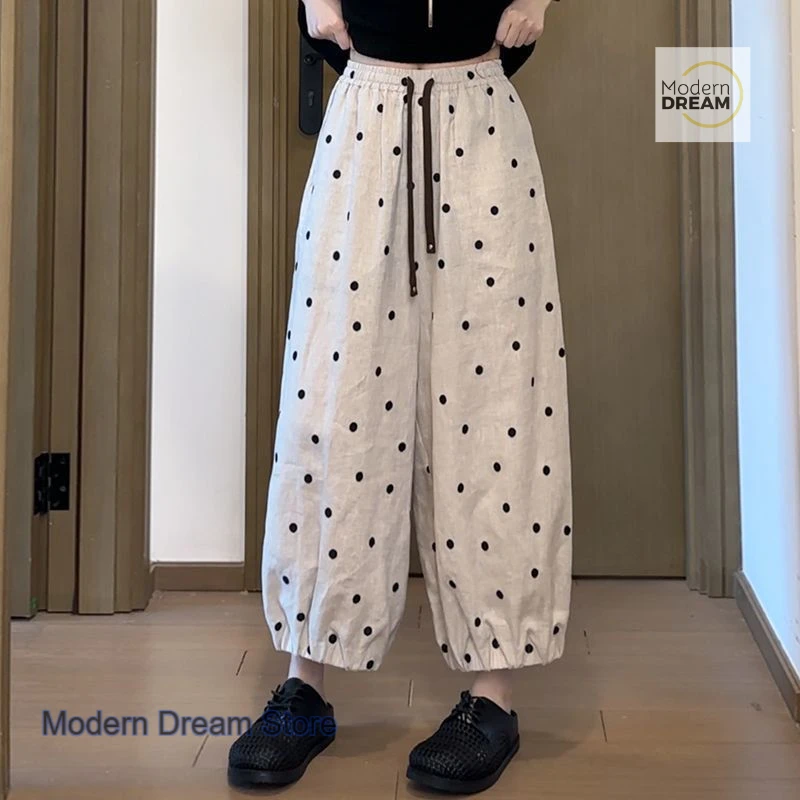 French plus-size polka-dot harem pants women's summer fashion thin loose slim casual nine-point bloomers quick-drying sweatpants