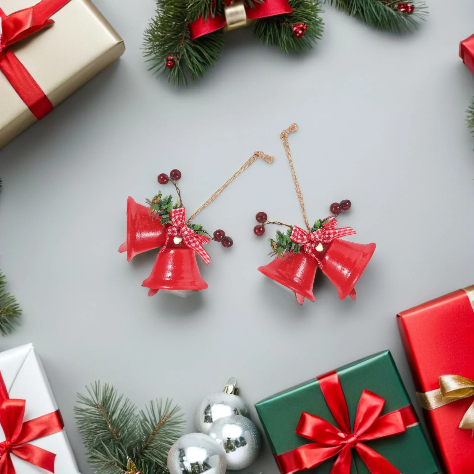 

Christmas Bell Pendant Hanging Decor Ornaments Tree Bells Decoration and Bows Festive Decorations