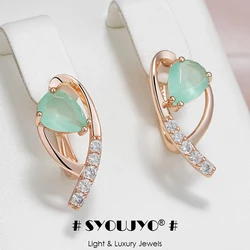 SYOUJYO Green Emerald Natural Zircon Water Drop Earrings For Women Luxury Anniversary Jewelry Gift 585 Rose Gold Color Earring