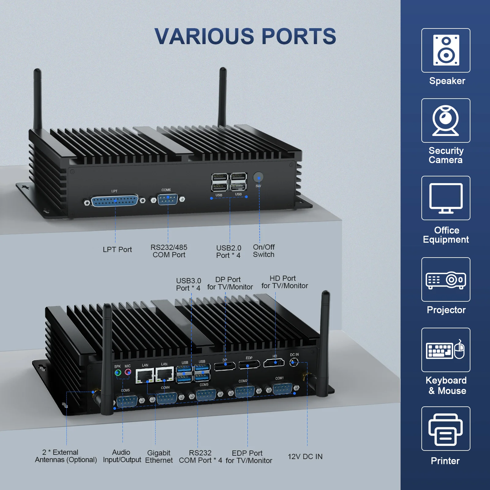 HYSTOU 1 * LPT bezwentylatorowy komputer przemysłowy Intel Core 2 * DDR4 8G 16G HD EDP DP karta SIM TPM2.0 4G/WiFi moduł 7/24 Mini PC