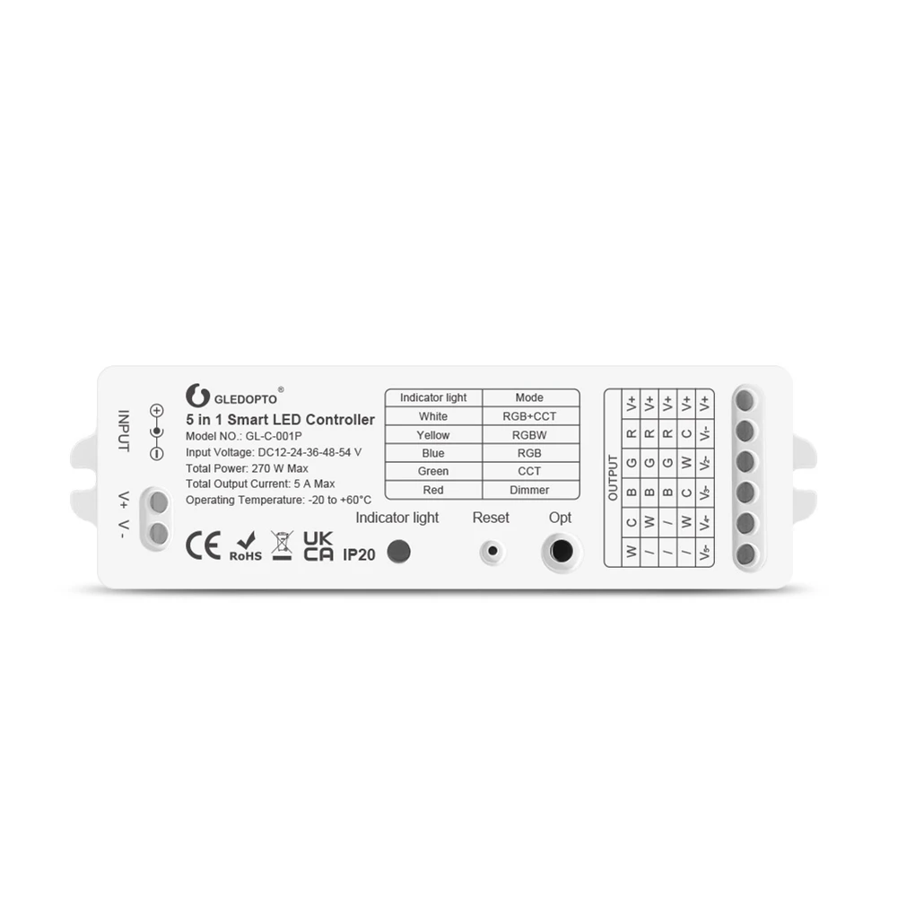 

Gledopto Zigbee 3.0 DC12-54V 5 in 1 RGBCCT/RGBW/RGB/ CCT/Dimmer LED Strip Controller Compatible with APP/Voice/RF Remote Control