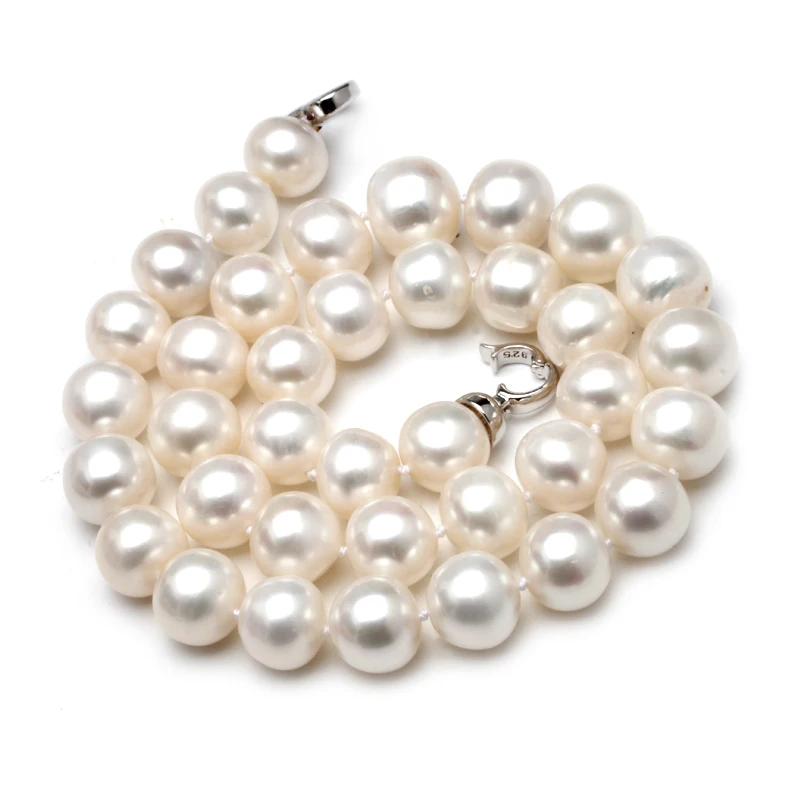 Round Natural Freshwater Big Pearl Necklace Women,Beautiful Cultured White Pearl Necklace Mother Anniversary Gift 11-12mm