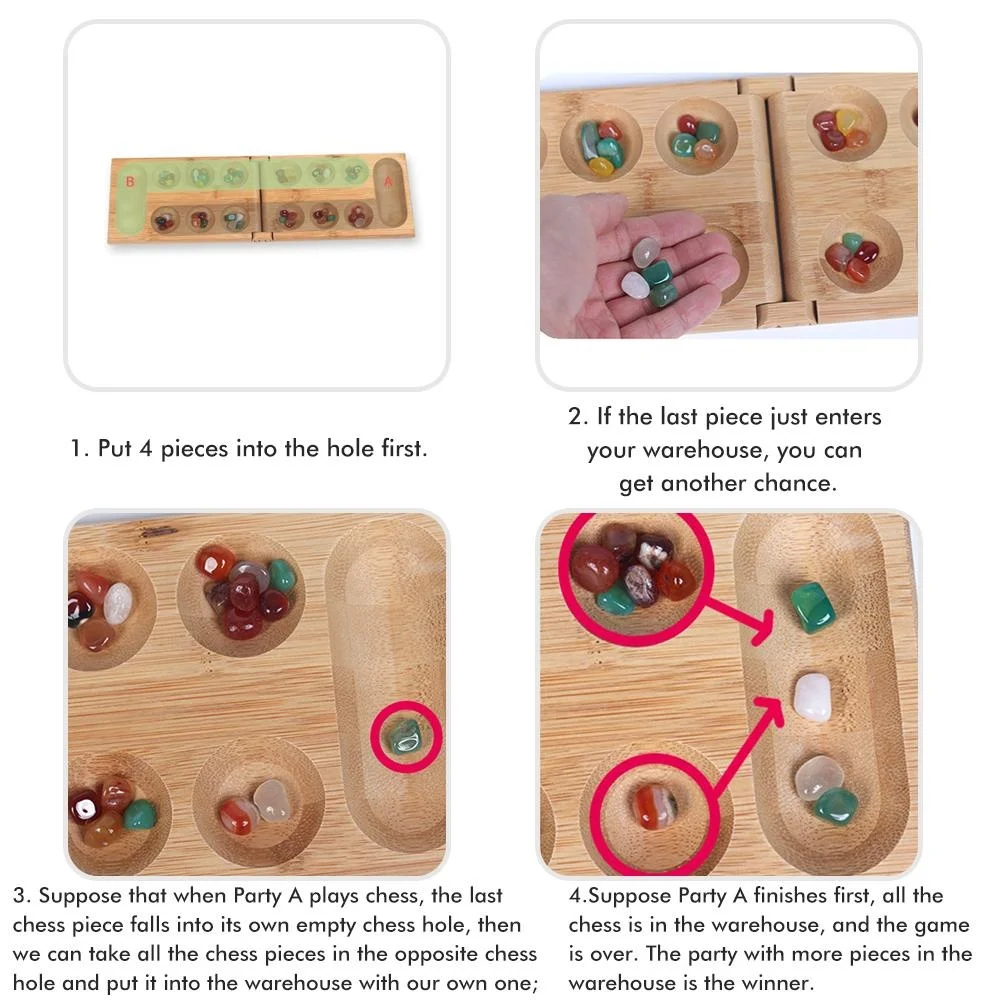 Foldable Wooden Board Game Set Folding Wood Board with Glass Stones for Daily Life Party Festival Portable Travel Board Game for