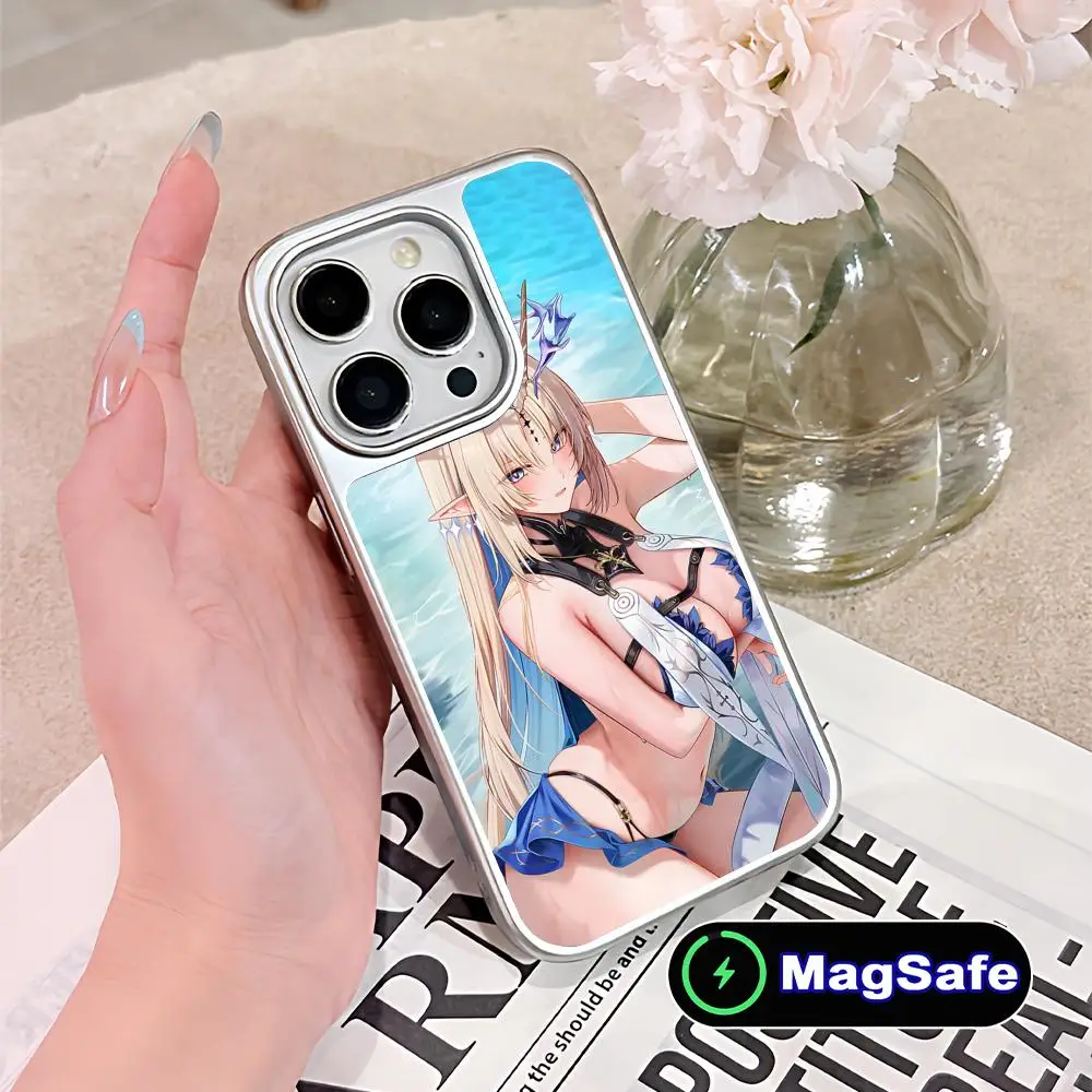 

Чехол для телефона Wuthering Waves Fleurdelys для iPhone 17 16 15 14 13 12 11 Air Pro Max Plus с поддержкой Magsafe, серебристое покрытие, цветной дизайн