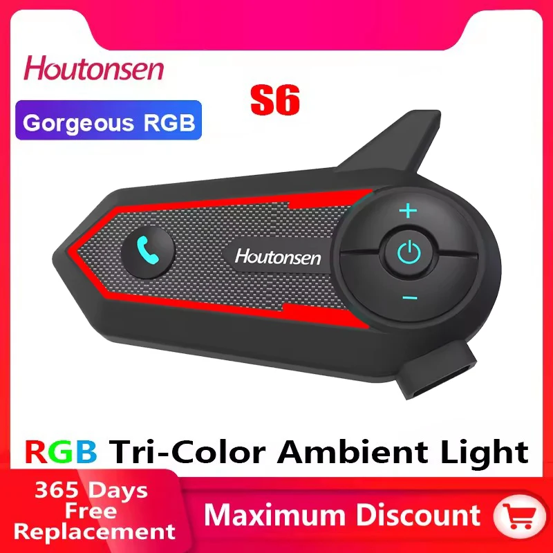 

Houtonsen S6 Motorcycle Helmet Bluetooth Headset Intercom Full-duplex Interphone Communicators IP67 Waterproof Voice Assitants