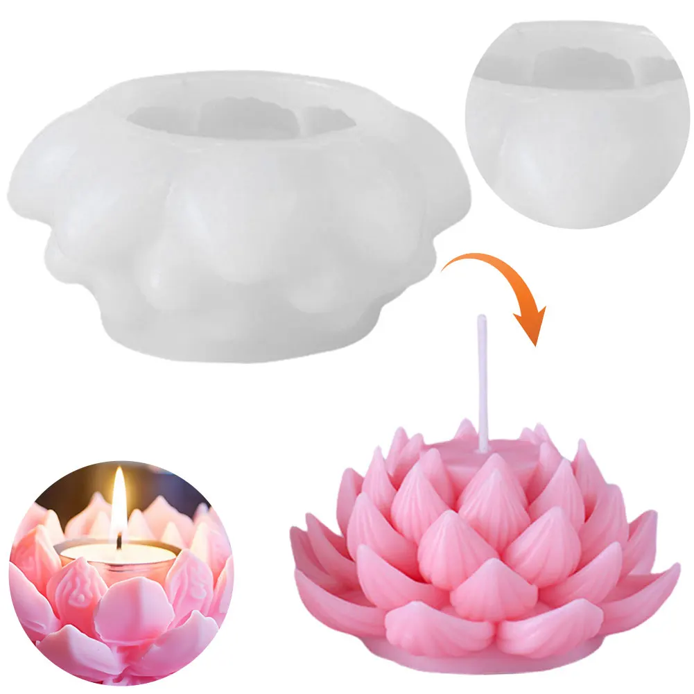 

Glue Plaster Crafts Mold Lotus Cake Chocolate Silicone Mold 3D Lotus Aroma Plaster Candle Silicone Mold Candle Cup Storage Box