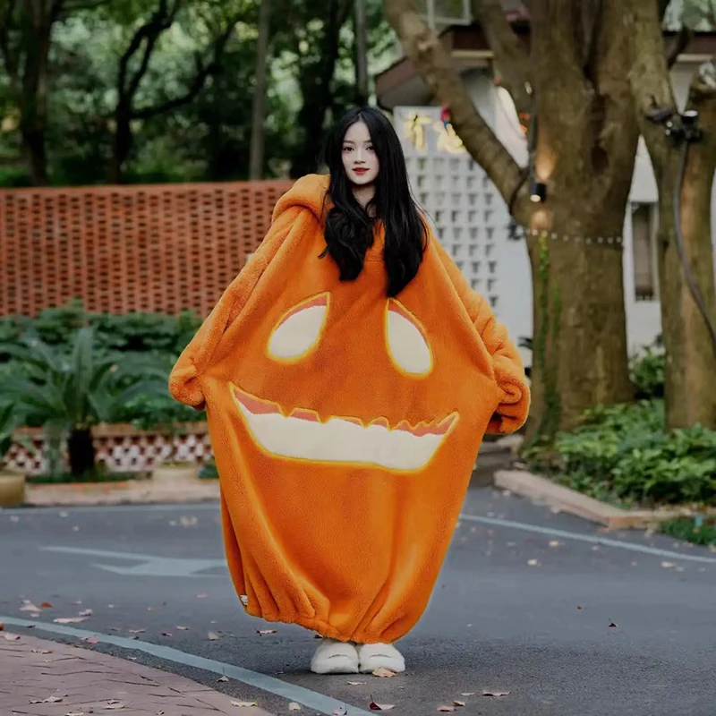 Halloween Cosplay Pumpkin Pajamas Autumn And Winter Couple Outfits Best Friend Outfits Nightgowns And Outerwear For Home We