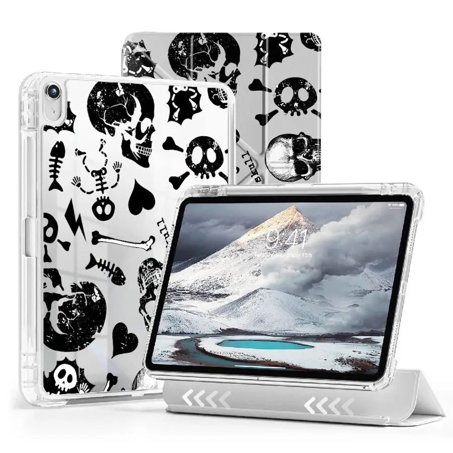 Cool Skull Design Holder Cover Tablet Case For iPad 11th 10th 9th 8th 7th 12.9inch Pro 2025 Mini 6 7 Air 4 5 M3 M2 M4 11inch