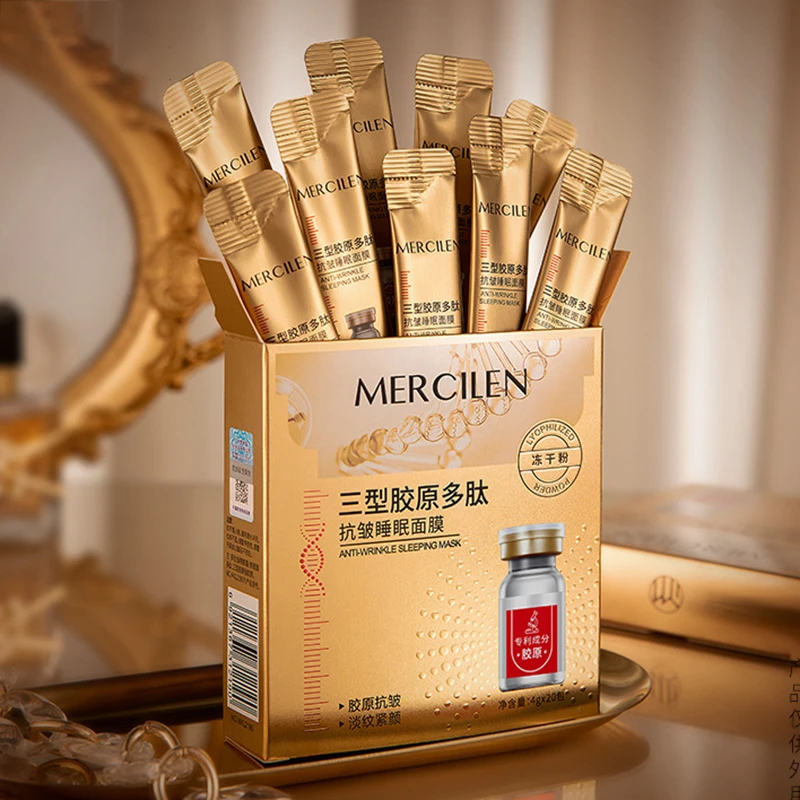 パック・フェイスマスク MERCILEN ANTI-WRINKLE SLEEPING MASK 60g 20pcs Mercilen Collagen Polypeptide Anti Wrinkle Sleeping Facial