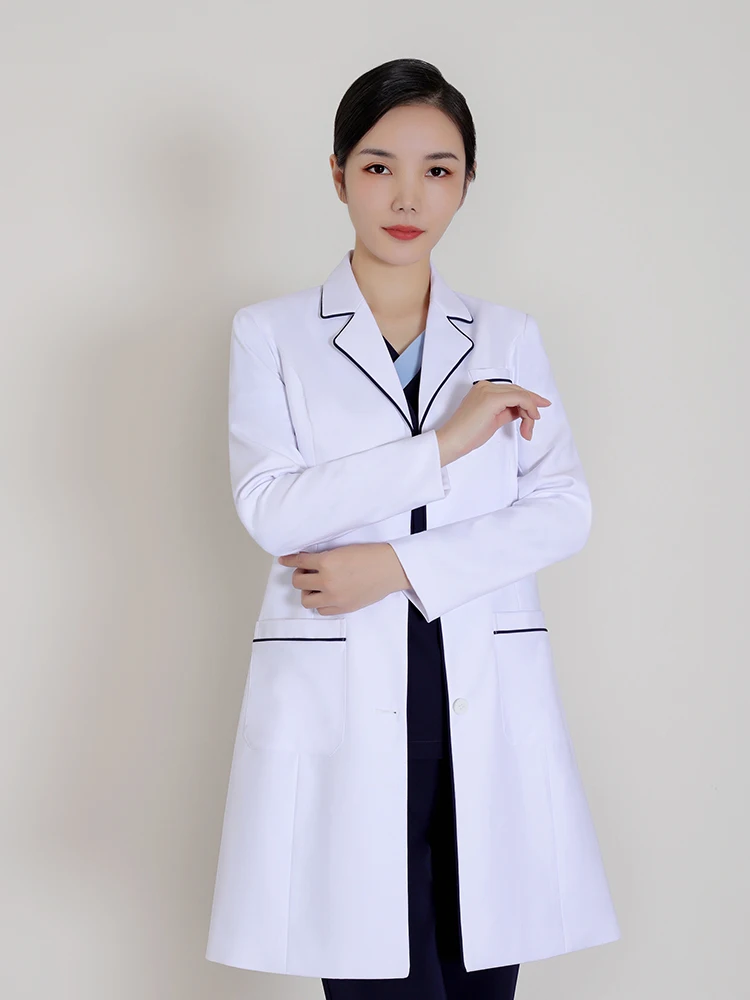 

Медицинский халат в корейском стиле с длинным рукавом, высококачественная униформа для врачей, белый халат для мужчин и женщин, одежда для консультаций по медицине и эстетике